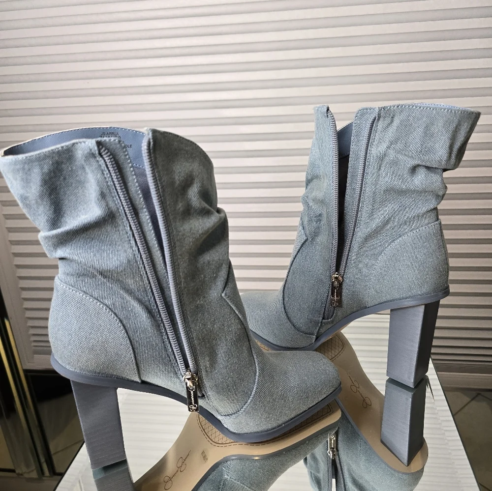 JESSICA SIMPSON MEDIUM BLUE WASH DENIM BOOTS SIZE 7 1/2 M  STYLE - JS-ARRLA - Picture 2 of 12